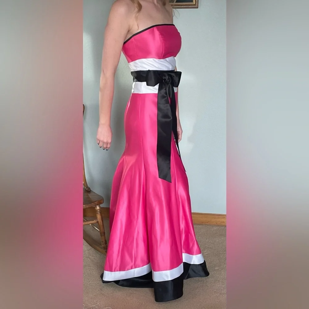 ⭐️HP⭐️ Gorgeous Floor Length Pink, Black, and White Jessica McClinktock Dress - Picture 3 of 13